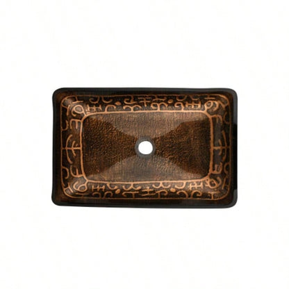 22 L - 14 - 4 H Handmade Glass Rectangle Vessel Bathroom Sink in Brown and Gold with Faucet and - Up Drain in Matte Black
