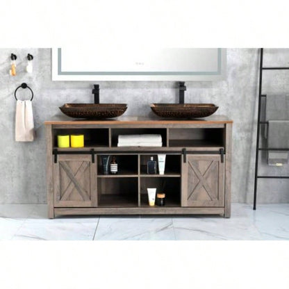 22 L - 14 - 4 H Handmade Glass Rectangle Vessel Bathroom Sink in Brown and Gold with Faucet and - Up Drain in Matte Black