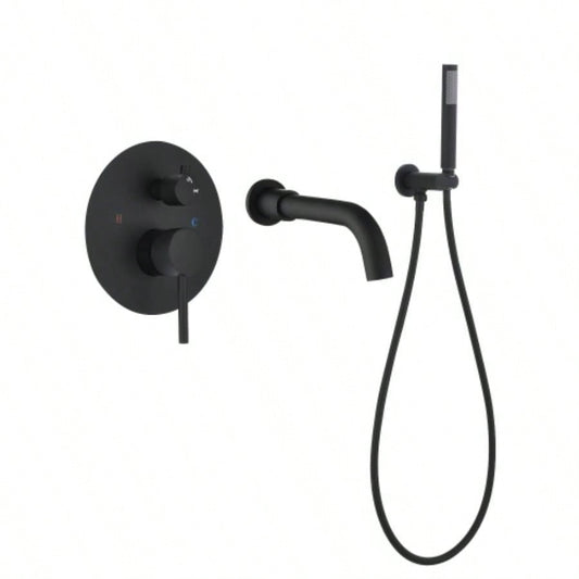 Matte Black Bathroom Tub filler Faucet Wall Mount Bathtub Faucet with Hand shower