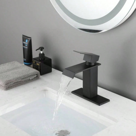 Waterfall Spout Bathroom Faucet, Single Handle Bathroom Vanity Sink Faucet