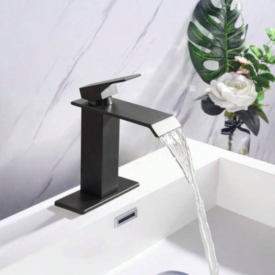 Waterfall Spout Bathroom Faucet, Single Handle Bathroom Vanity Sink Faucet