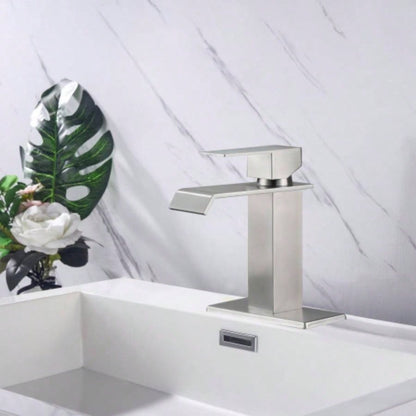 Waterfall Spout Bathroom Faucet, Single Handle Bathroom Vanity Sink Faucet