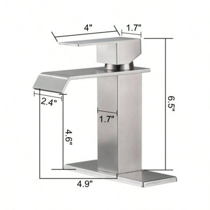 Waterfall Spout Bathroom Faucet, Single Handle Bathroom Vanity Sink Faucet