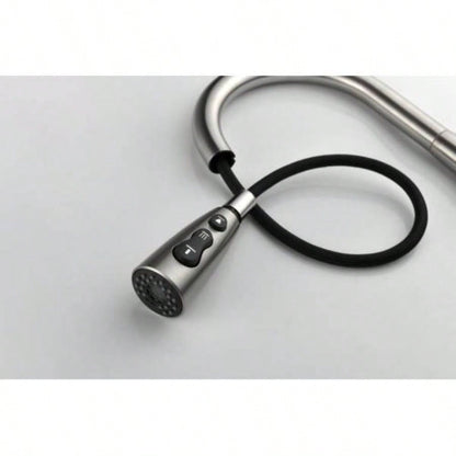 Kitchen Faucet with Pull Down Sprayer Brushed Nickel, High Single Handle Kitchen Sink Faucet with Deck Plate, Commercial Modern Stainless Steel Kitchen Faucets