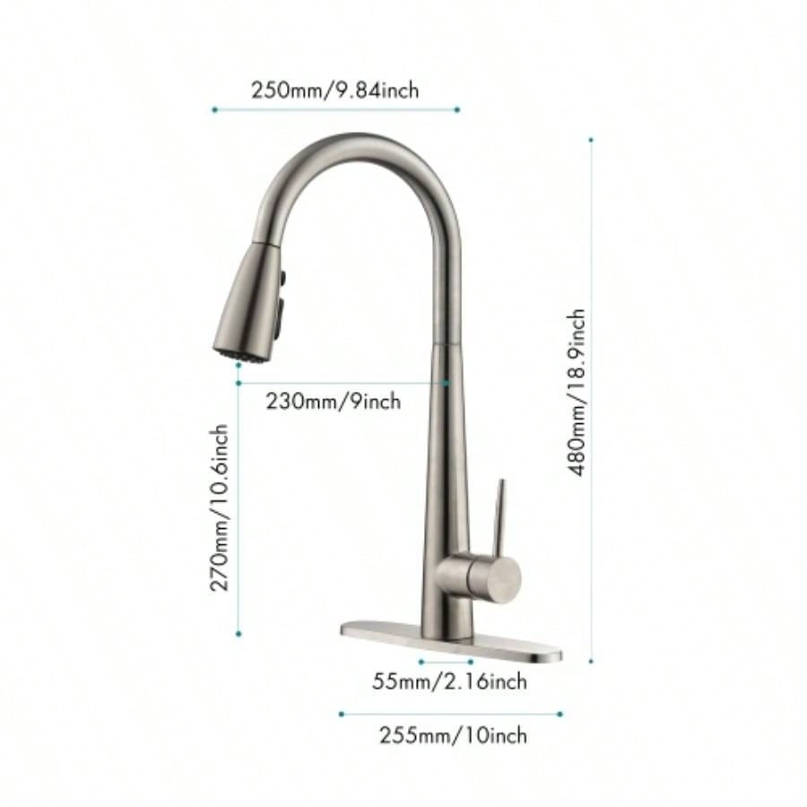 Kitchen Faucet with Pull Down Sprayer Brushed Nickel, High Single Handle Kitchen Sink Faucet with Deck Plate, Commercial Modern Stainless Steel Kitchen Faucets