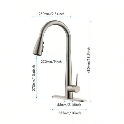 Kitchen Faucet with Pull Down Sprayer Brushed Nickel, High Single Handle Kitchen Sink Faucet with Deck Plate, Commercial Modern Stainless Steel Kitchen Faucets