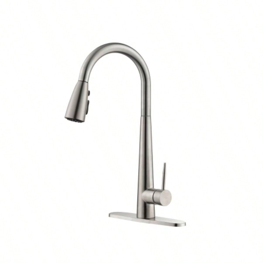 Kitchen Faucet with Pull Down Sprayer Brushed Nickel, High Single Handle Kitchen Sink Faucet with Deck Plate, Commercial Modern Stainless Steel Kitchen Faucets