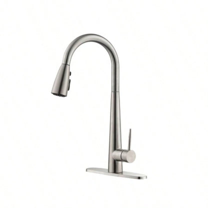Kitchen Faucet with Pull Down Sprayer Brushed Nickel, High Single Handle Kitchen Sink Faucet with Deck Plate, Commercial Modern Stainless Steel Kitchen Faucets