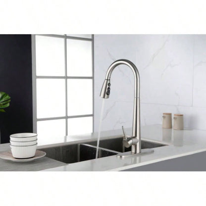 Kitchen Faucet with Pull Down Sprayer Brushed Nickel, High Single Handle Kitchen Sink Faucet with Deck Plate, Commercial Modern Stainless Steel Kitchen Faucets