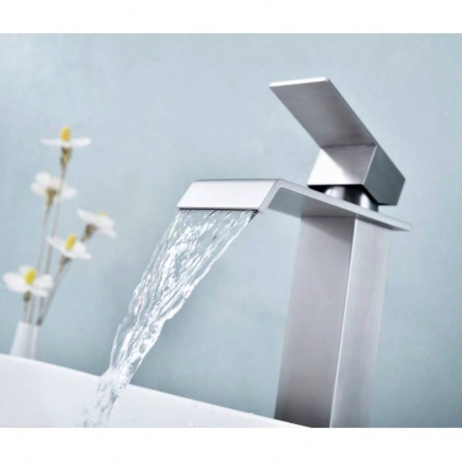 Waterfall Spout Bathroom Faucet, Single Handle Bathroom Vanity Sink Faucet