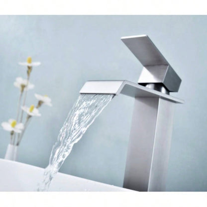 Waterfall Spout Bathroom Faucet, Single Handle Bathroom Vanity Sink Faucet