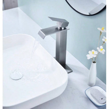 Waterfall Spout Bathroom Faucet, Single Handle Bathroom Vanity Sink Faucet