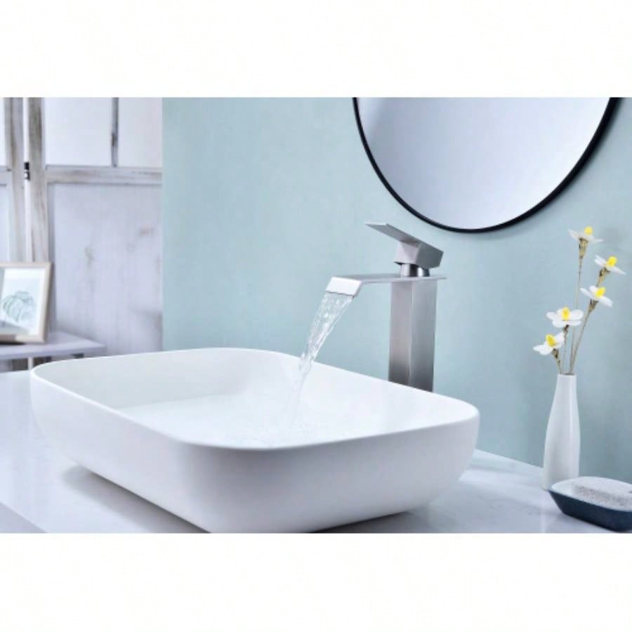 Waterfall Spout Bathroom Faucet, Single Handle Bathroom Vanity Sink Faucet