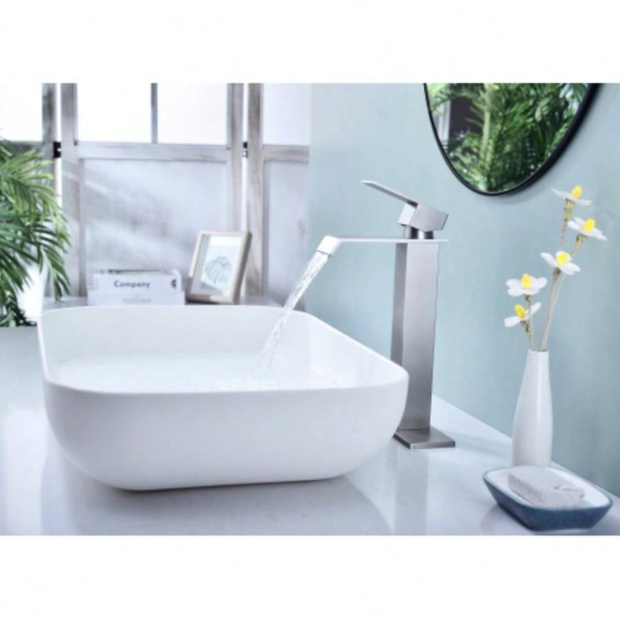 Waterfall Spout Bathroom Faucet, Single Handle Bathroom Vanity Sink Faucet