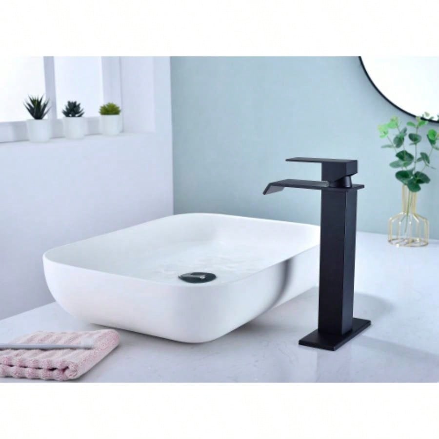 Waterfall Spout Bathroom Faucet, Single Handle Bathroom Vanity Sink Faucet