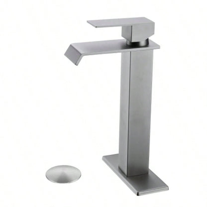Waterfall Spout Bathroom Sink Single Handle Faucet with - Up Drain No Overflow