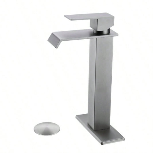 Waterfall Spout Bathroom Sink Single Handle Faucet with - Up Drain No Overflow