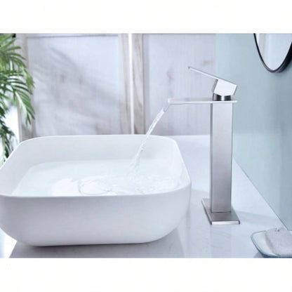 Waterfall Spout Bathroom Sink Single Handle Faucet with - Up Drain No Overflow