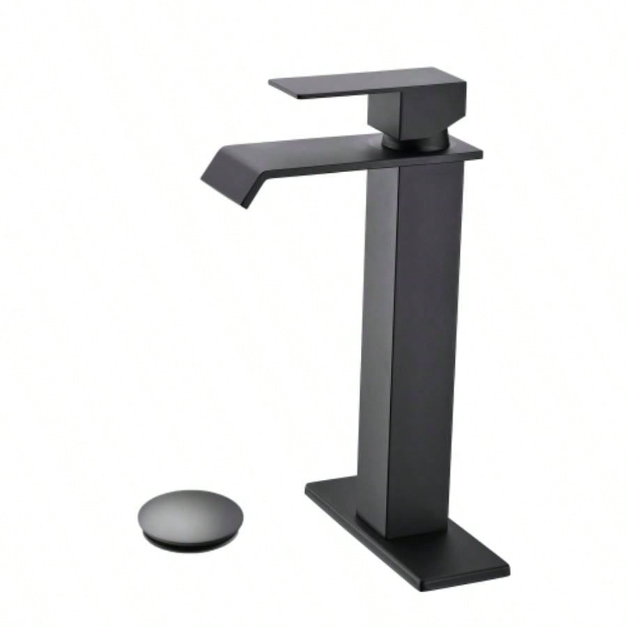 Waterfall Spout Bathroom Sink Single Handle Faucet with - Up Drain No Overflow