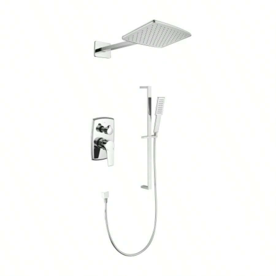Shower System with Shower, Hand Shower, Slide Bar, Shower Arm, Hose, Trim, and Lever Handles