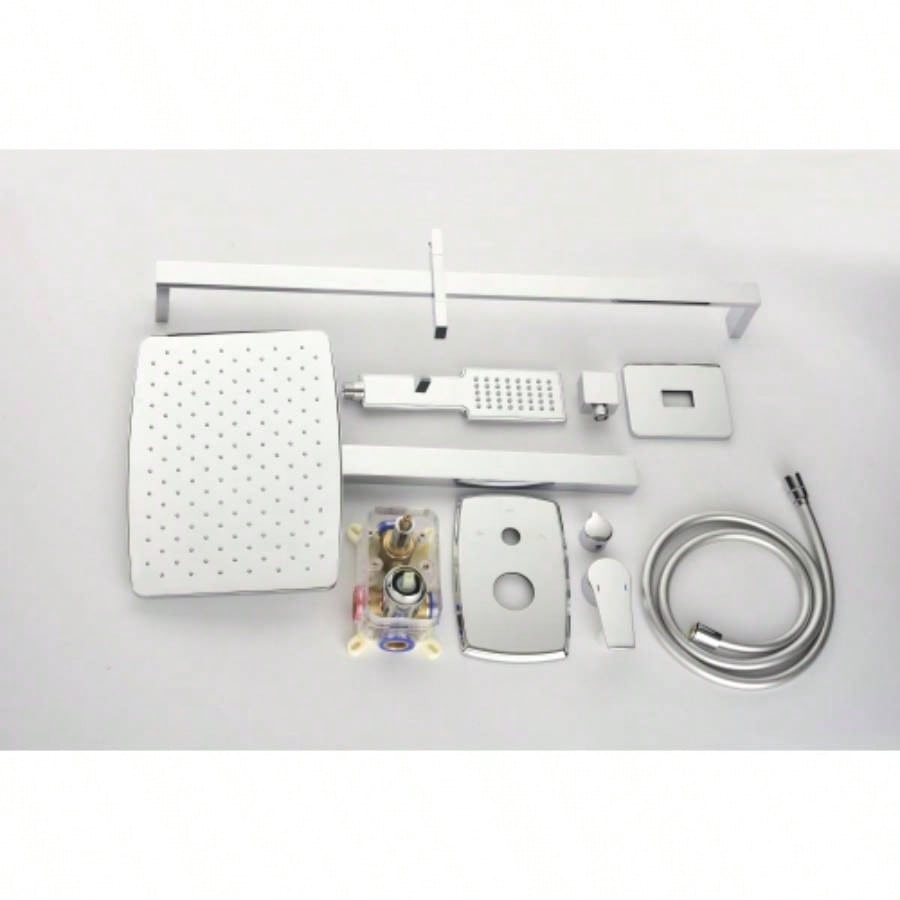 Shower System with Shower, Hand Shower, Slide Bar, Shower Arm, Hose, Trim, and Lever Handles