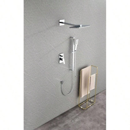 Shower System with Shower, Hand Shower, Slide Bar, Shower Arm, Hose, Trim, and Lever Handles