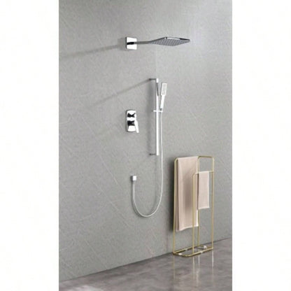 Shower System with Shower, Hand Shower, Slide Bar, Shower Arm, Hose, Trim, and Lever Handles