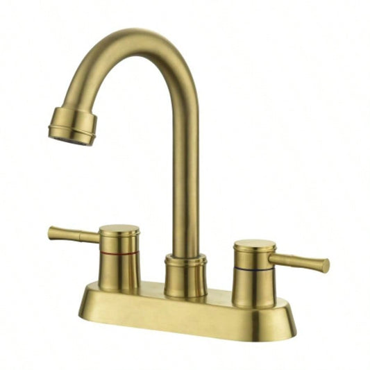 Brushed Gold 4 Inch 2 Handle Centerset Lead - Bathroom Faucet, Swivel Spout with Copper Up Drain and 2 Supply Lines