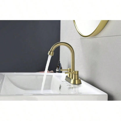 Brushed Gold 4 Inch 2 Handle Centerset Lead - Bathroom Faucet, Swivel Spout with Copper Up Drain and 2 Supply Lines