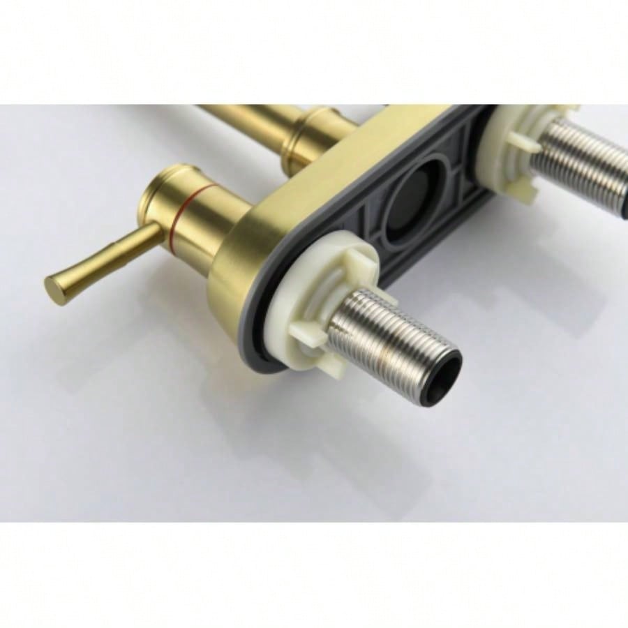 Brushed Gold 4 Inch 2 Handle Centerset Lead - Bathroom Faucet, Swivel Spout with Copper Up Drain and 2 Supply Lines
