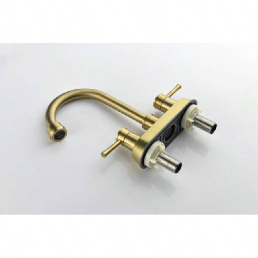Brushed Gold 4 Inch 2 Handle Centerset Lead - Bathroom Faucet, Swivel Spout with Copper Up Drain and 2 Supply Lines