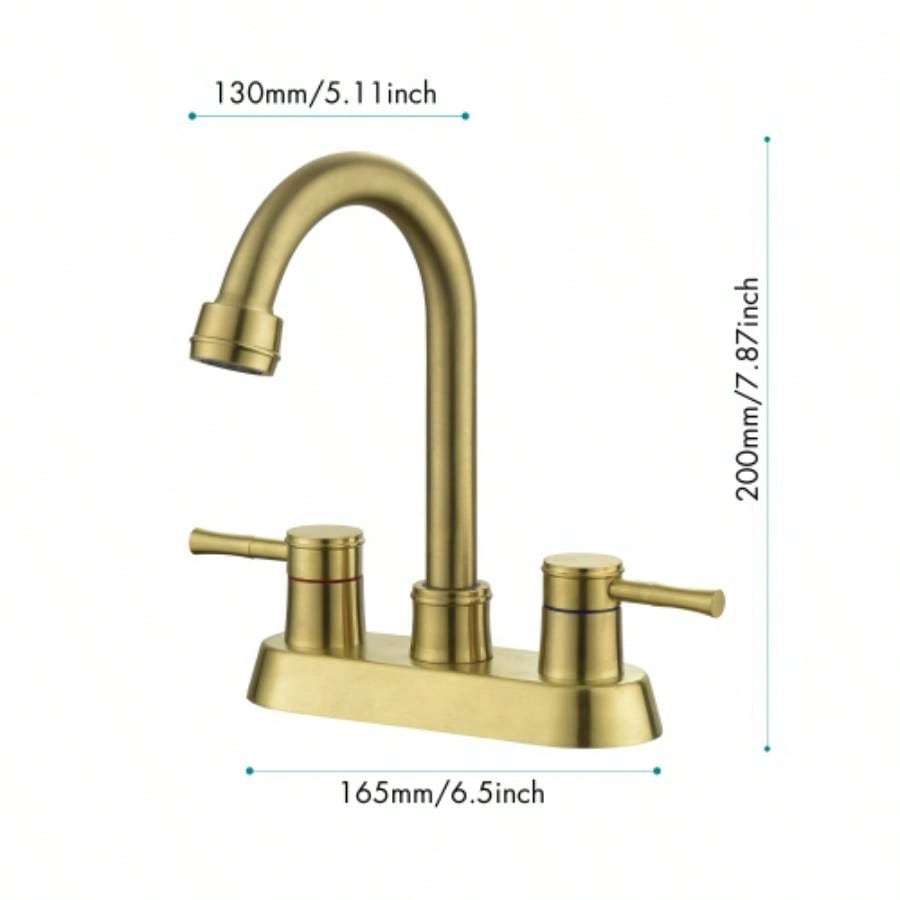 Brushed Gold 4 Inch 2 Handle Centerset Lead - Bathroom Faucet, Swivel Spout with Copper Up Drain and 2 Supply Lines