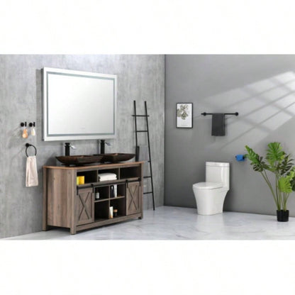 22.25 L - 14.5 - 4 4 - 3/8 in. H Golden Handmade Glass Rectangle Vessel Bathroom Sink in Brown and Gold with Faucet and - Up Drain in Matte Black