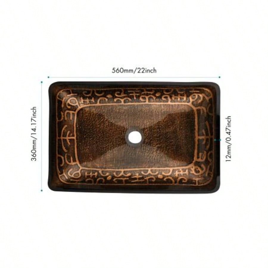 22.25 L - 14.5 - 4 4 - 3/8 in. H Golden Handmade Glass Rectangle Vessel Bathroom Sink in Brown and Gold with Faucet and - Up Drain in Matte Black