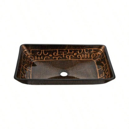 22.25 L - 14.5 - 4 4 - 3/8 in. H Golden Handmade Glass Rectangle Vessel Bathroom Sink in Brown and Gold with Faucet and - Up Drain in Matte Black