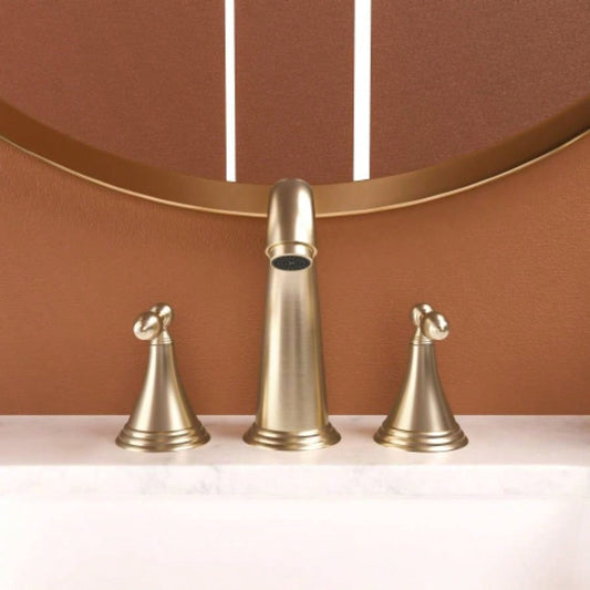 2 Handle Widespread Bathroom Faucet 3 Hole, with Up Drain and 2 Supply Lines, Gold