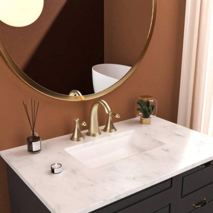 2 Handle Widespread Bathroom Faucet 3 Hole, with Up Drain and 2 Supply Lines, Gold