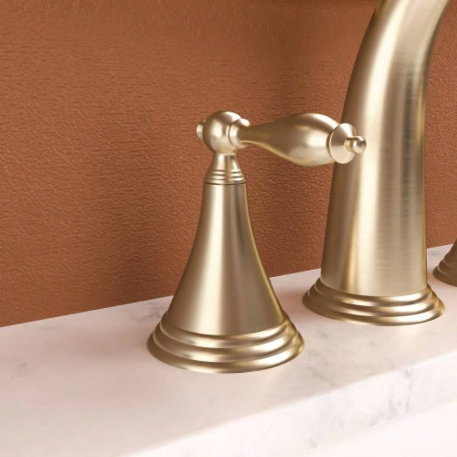 2 Handle Widespread Bathroom Faucet 3 Hole, with Up Drain and 2 Supply Lines, Gold