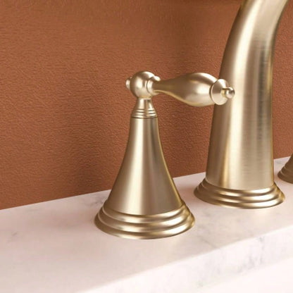 2 Handle Widespread Bathroom Faucet 3 Hole, with Up Drain and 2 Supply Lines, Gold