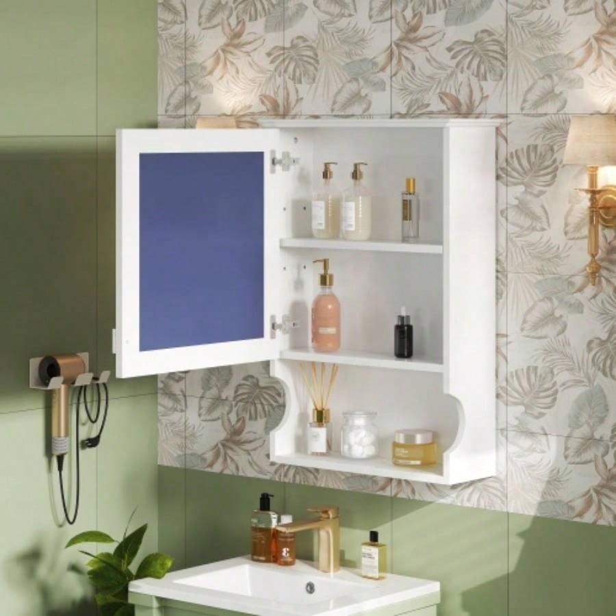 20 Wall Mounted Bathroom Storage Cabinet with Mirror, Wall Mounted Home Storage with Door, Mirrored Wall Medicine Cabinet