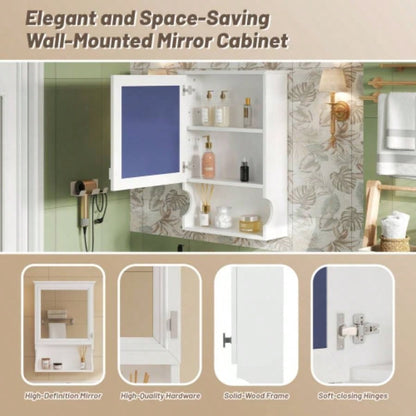 20 Wall Mounted Bathroom Storage Cabinet with Mirror, Wall Mounted Home Storage with Door, Mirrored Wall Medicine Cabinet