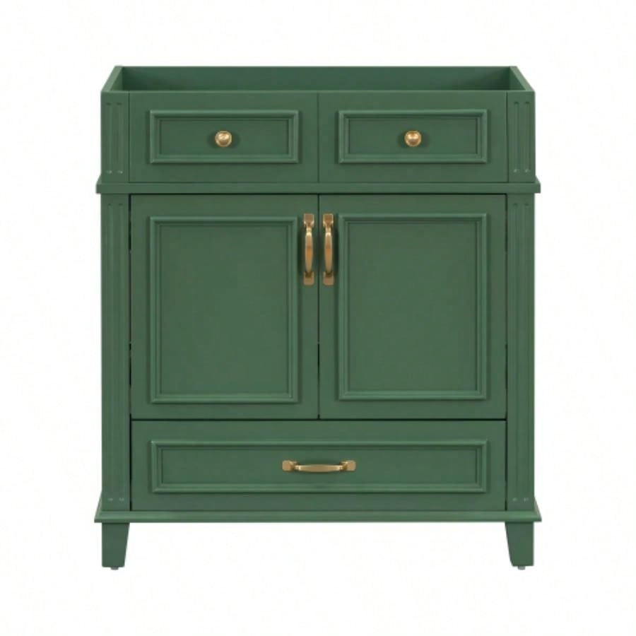 30 Bathroom Vanity without Top, Solid Wood Frame Bathroom Storage Cabinet with Soft Closing Doors, Frame Bathroom Storage Cabinet Only, Retro Style, Green