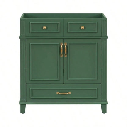 30 Bathroom Vanity without Top, Solid Wood Frame Bathroom Storage Cabinet with Soft Closing Doors, Frame Bathroom Storage Cabinet Only, Retro Style, Green