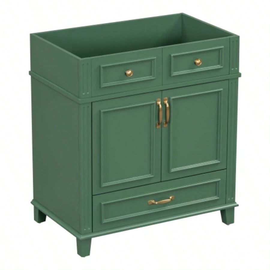 30 Bathroom Vanity without Top, Solid Wood Frame Bathroom Storage Cabinet with Soft Closing Doors, Frame Bathroom Storage Cabinet Only, Retro Style, Green