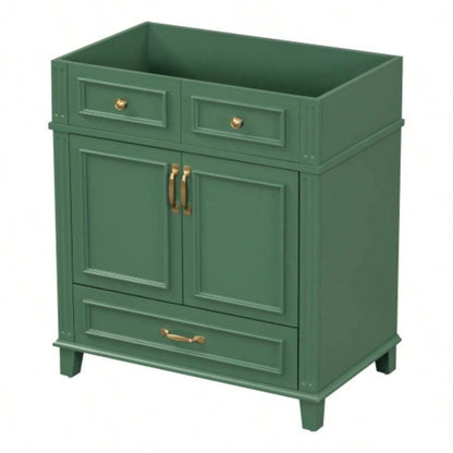 30 Bathroom Vanity without Top, Solid Wood Frame Bathroom Storage Cabinet with Soft Closing Doors, Frame Bathroom Storage Cabinet Only, Retro Style, Green