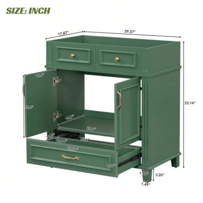 30 Bathroom Vanity without Top, Solid Wood Frame Bathroom Storage Cabinet with Soft Closing Doors, Frame Bathroom Storage Cabinet Only, Retro Style, Green