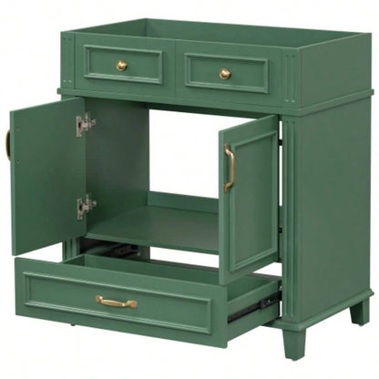 30 Bathroom Vanity without Top, Solid Wood Frame Bathroom Storage Cabinet with Soft Closing Doors, Frame Bathroom Storage Cabinet Only, Retro Style, Green