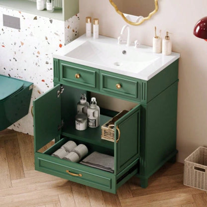 30 Bathroom Vanity without Top, Solid Wood Frame Bathroom Storage Cabinet with Soft Closing Doors, Frame Bathroom Storage Cabinet Only, Retro Style, Green