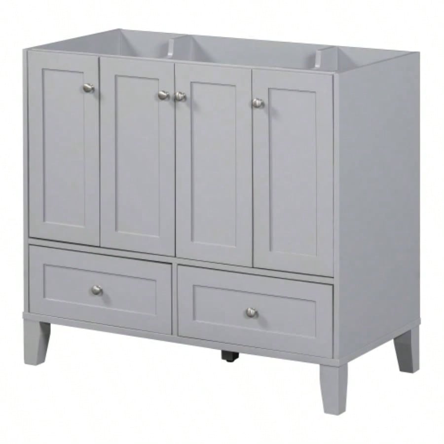36 Bathroom Vanity without Countertop, Solid Wood Frame Bathroom Storage Cabinet Only, Freestanding Vanity with 4 Soft Closing Doors 2 Drawers