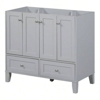 36 Bathroom Vanity without Countertop, Solid Wood Frame Bathroom Storage Cabinet Only, Freestanding Vanity with 4 Soft Closing Doors 2 Drawers